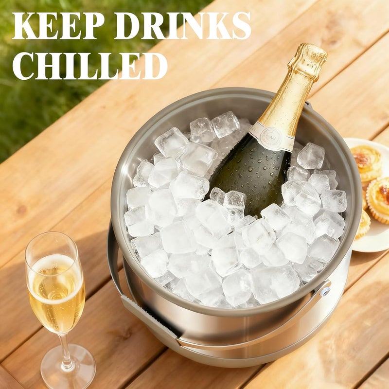 Five Home 5QT/4.8L Insulated Ice Bucket for Parties, Large Capacity Double-Wall Beverage Bucket with Scoop & Lid for Champagne, Wine, Cocktail (Gray) - Image 2